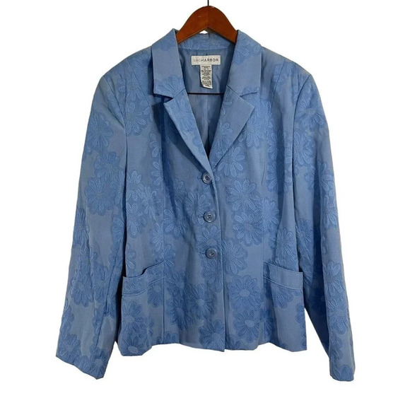 Sag Harbor Light Blue Floral Blazer Button Up Jacket Womens 18 Shoulder Pads - Picture 1 of 12